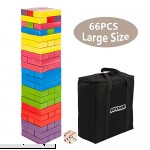 JOYMOR Large Size 66PCS 2.74 Feet Tall Build to Over 5.5 feet Wooden Toppling Tower & Giant Stack Tumbling Timbers Game with 1 Dice Set Canvas Bag for Adult Kids Family  B07MD8HNWD